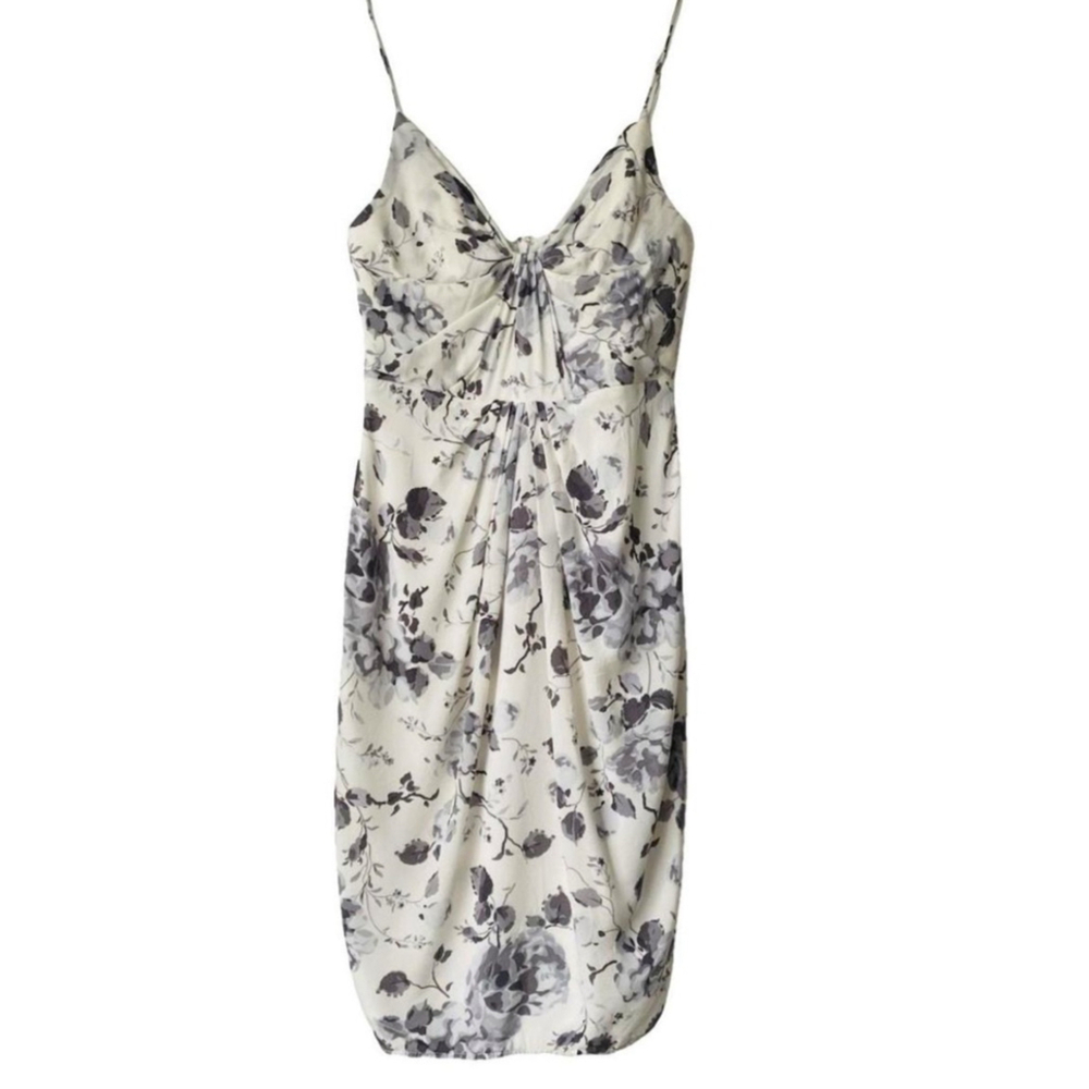 New with Tags Zimmermann Gathered Silk Floral Dress Size Medium White & Gray - Picture 2 of 4